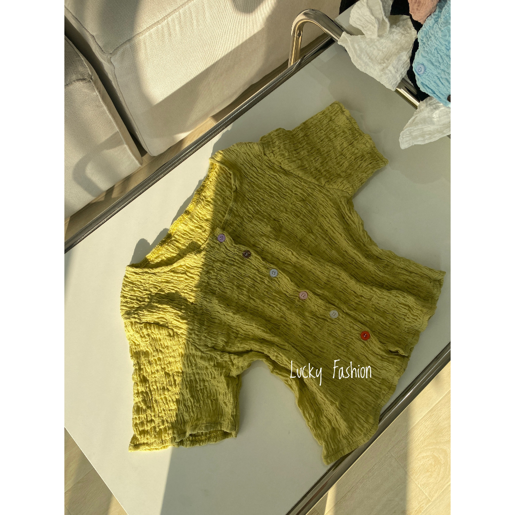 Áo Nữ Thun Nhún Tay Ngắn LP Nút Nhiều Màu Freesize