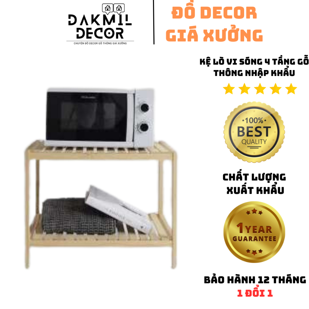 KỆ ĐỂ LÒ VI SÓNG 2 TẦNG Dài 55 x Cao 50 cm Gỗ Thông Nhập Khẩu