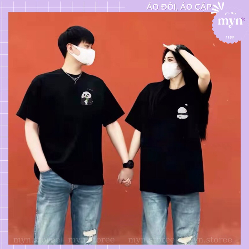 Áo thun cặp đôi nam nữ form rộng tay lỡ unisex, áo cặp bạn thân vải cotton mẫu gấu trúc Panda dễ thương