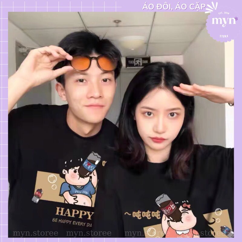 Áo thun cặp, áo đôi nam nữ tay lỡ form rộng hoạt hình dễ thương đủ size