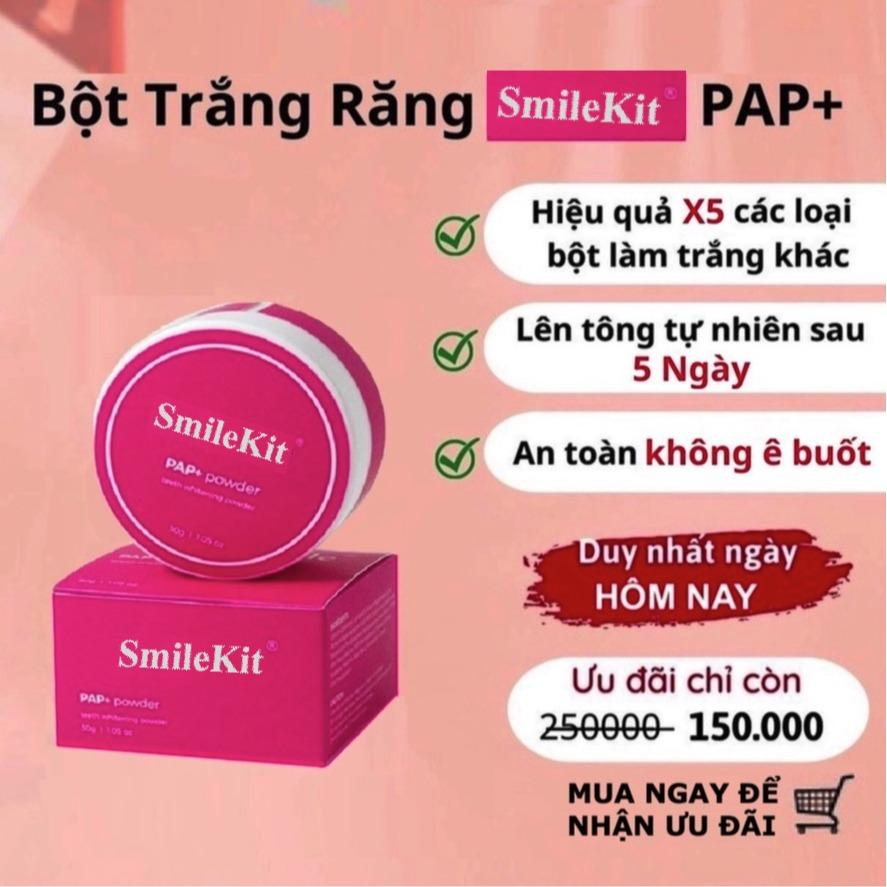 Bột trắng răng Smilekit - Công Thức PAP+ Loại Bỏ Sắc Tố Vàng Trên Răng Chỉ Sau 7 Ngày Sử Dụng