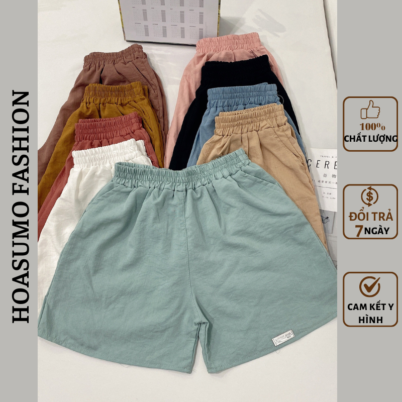 Quần short đùi nữ mặc nhà chất đũi siêu mát,nhẹ nhàng,thấm hút mồi hôi hàng đẹp,cạp chun mã SQ370 HOASUMO
