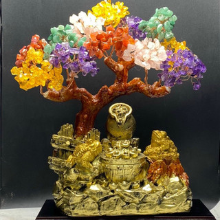 Cây Tài Lộc trang trí tiểu cảnh thiềm thừ + bát tụ bảo - Cao 30cm