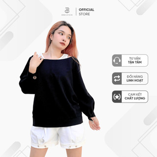 Set áo Mikey đen trễ vai form rộng unisex nam nữ