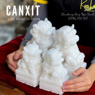 Cặp lân đá, sư tư đá trắng tự nhiên 100% - cao 15cm & 20cm