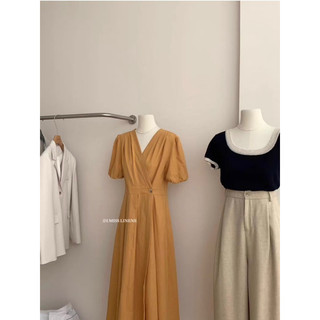 Váy Linen thô cổ V cúc eo 60088