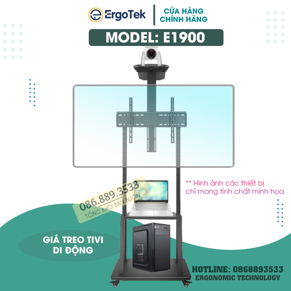 Giá Treo Tivi Di Động ErgoTek E1900 32 - 70 Inch - Cột Treo Tivi Có Bánh Xe Chuyên Hội Nghị  [ Ưu Việt Hơn NB AVA1500 ]