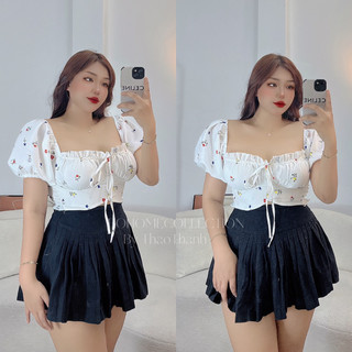 Áo croptop cổ vuông tay bồng hoa - khosibohome
