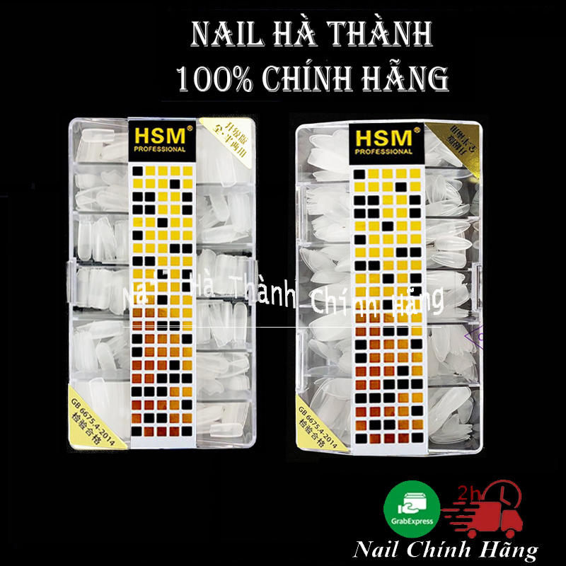 Móng Úp Giả HSM Loại Cứng Nhám Trong Sẵn Hộp Móng Giả Nhọn Dài Vuông Thang Bầu 500 Móng