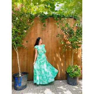 đầm maxi loang xanh