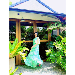 đầm maxi loang xanh