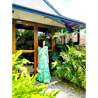đầm maxi loang xanh