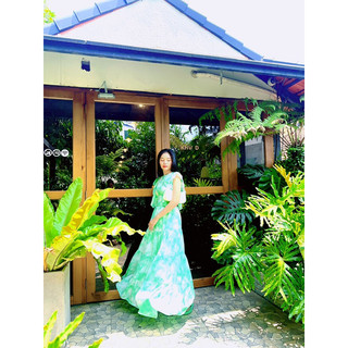 đầm maxi loang xanh