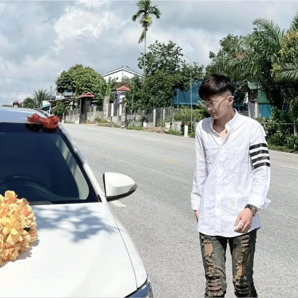 Áo sơ mi nam nữ trắng thome 4 vạch đen chất lụa hàn