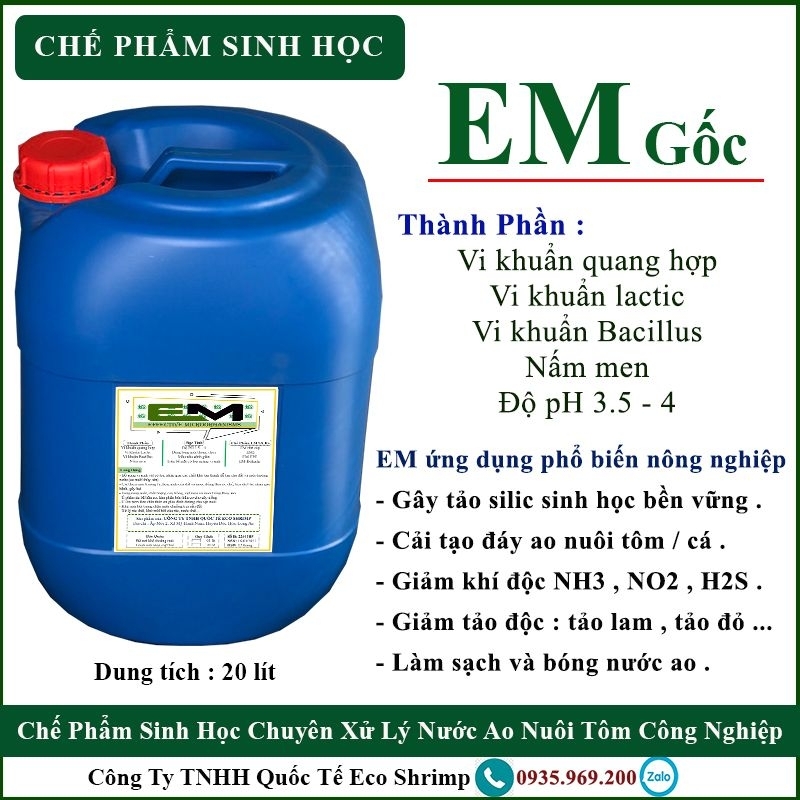 Chế Phẩm EM Gốc ( EM1 ) can 20 lít Khử Mùi Chuồng Trại, Ủ Thức Ăn, Ủ Đạm Cá, Xử Lý Nước Ao Nuôi Tôm