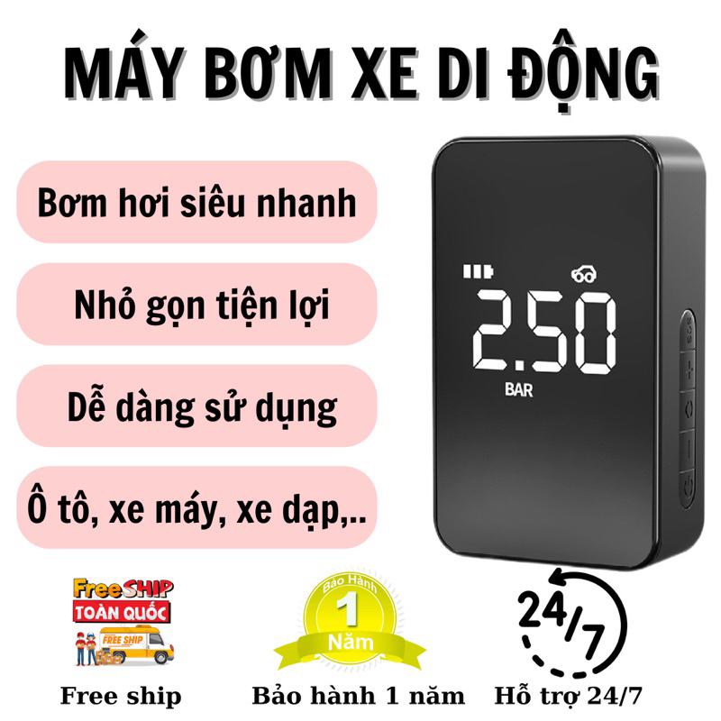 Máy Bơm Ô tô, xe máy không dây đa năng Cầm tay - Khả Năng Bơm Hơi Nhanh, Phù Hợp Với Nhiều Lốp Xe