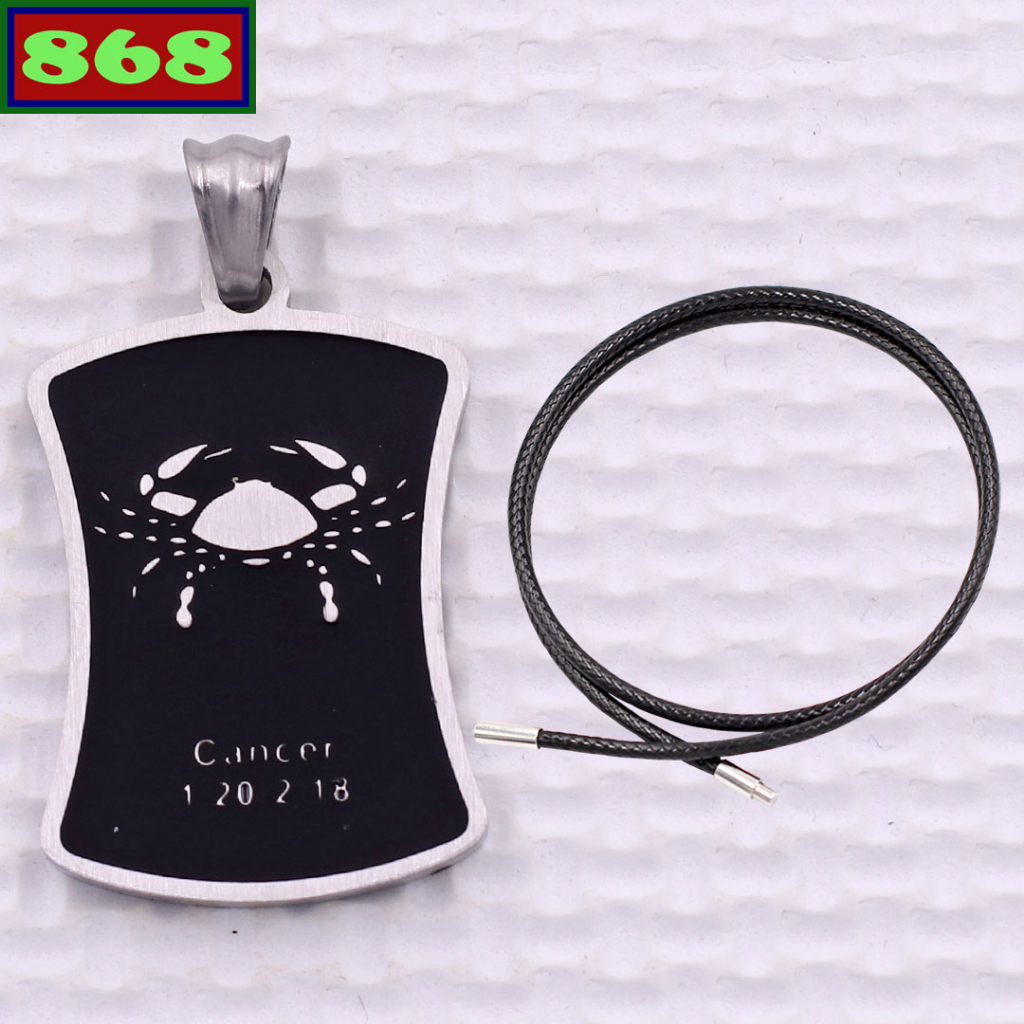 Mặt dây chuyền cung Cự Giải - Cancer inox trắng kèm vòng cổ dây cao su đen + móc inox trắng, Cung hoàng đạo