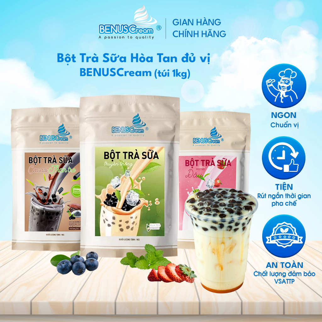 Bột Trà Sữa Hòa Tan BENUSCream 1kg/Túi- ( Trà Sữa 3 in 1 Hòa Tan)