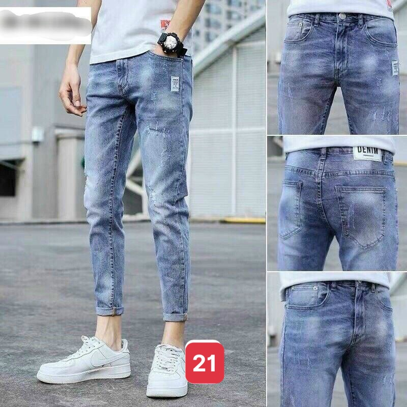 Quần jean nam ống ôm chất bò co giãn rách gối cá tính HP73