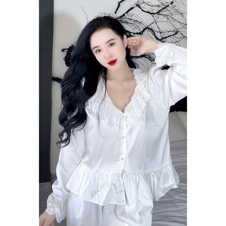 Bộ lụa tiểu thư tay dài phối ren, quần có túi, lụa latin mềm