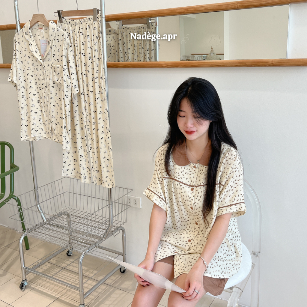 𝐂𝐢𝐧𝐧𝐚𝐦𝐨𝐧 𝐏𝐲𝐣𝐚𝐦𝐚𝐬 ☕ Bộ ngủ pyjamas chất đũi lạnh mát mẻ, thoáng mát họa tiết hoa nhí - Nadege.apr
