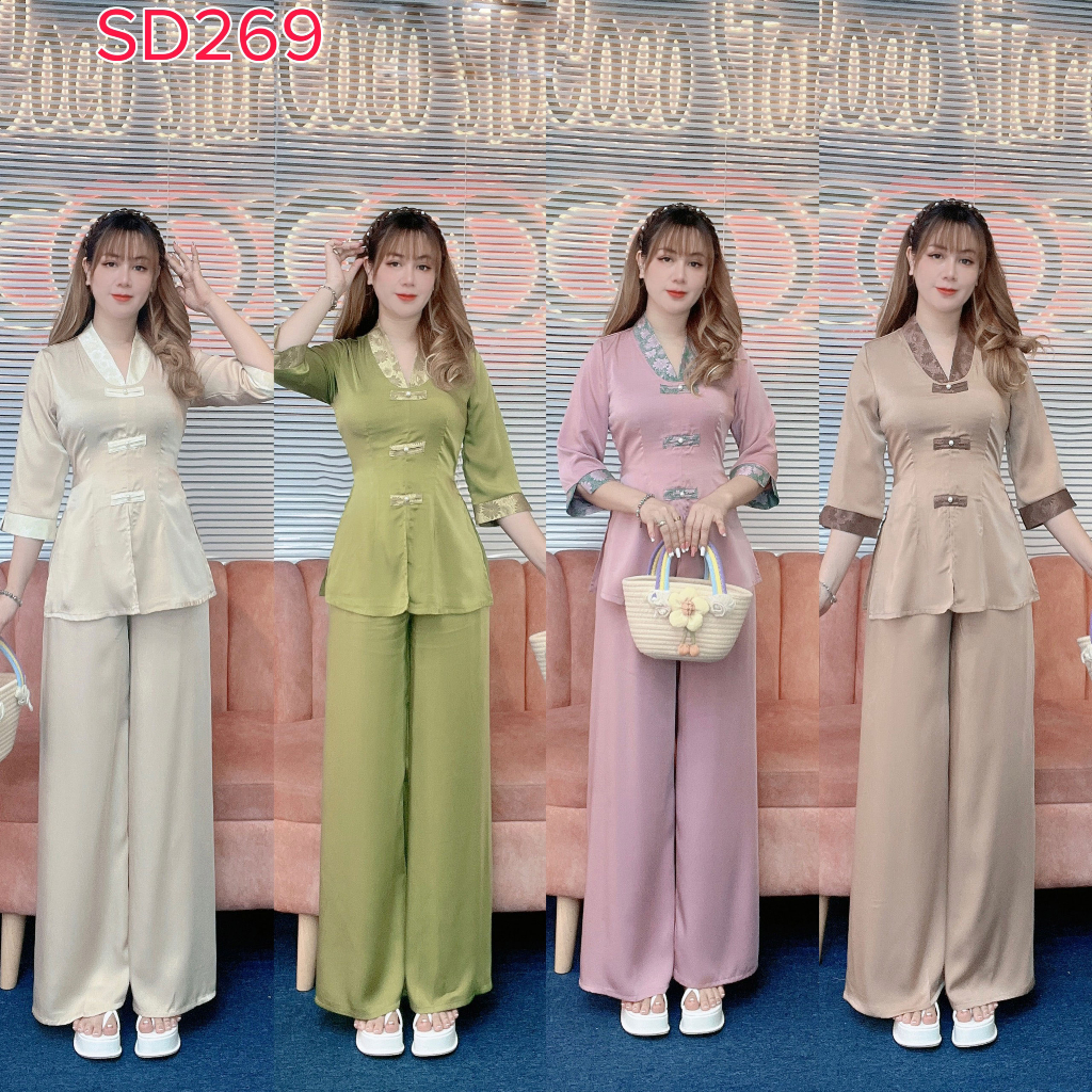 SD269 - Set đồ bộ chơi hè, du lịch, bộ bà ba đi lễ chùa, dự tiệc set LAM PHỐI CỔ BẦU đẹp dễ thương
