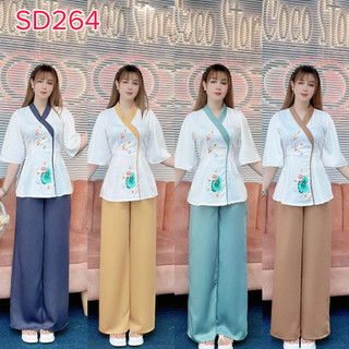 Sd264 - set đồ lam đi chùa, bộ bà ba đi lễ chùa đầu năm, set lam thêu con cá đẹp dễ thương
