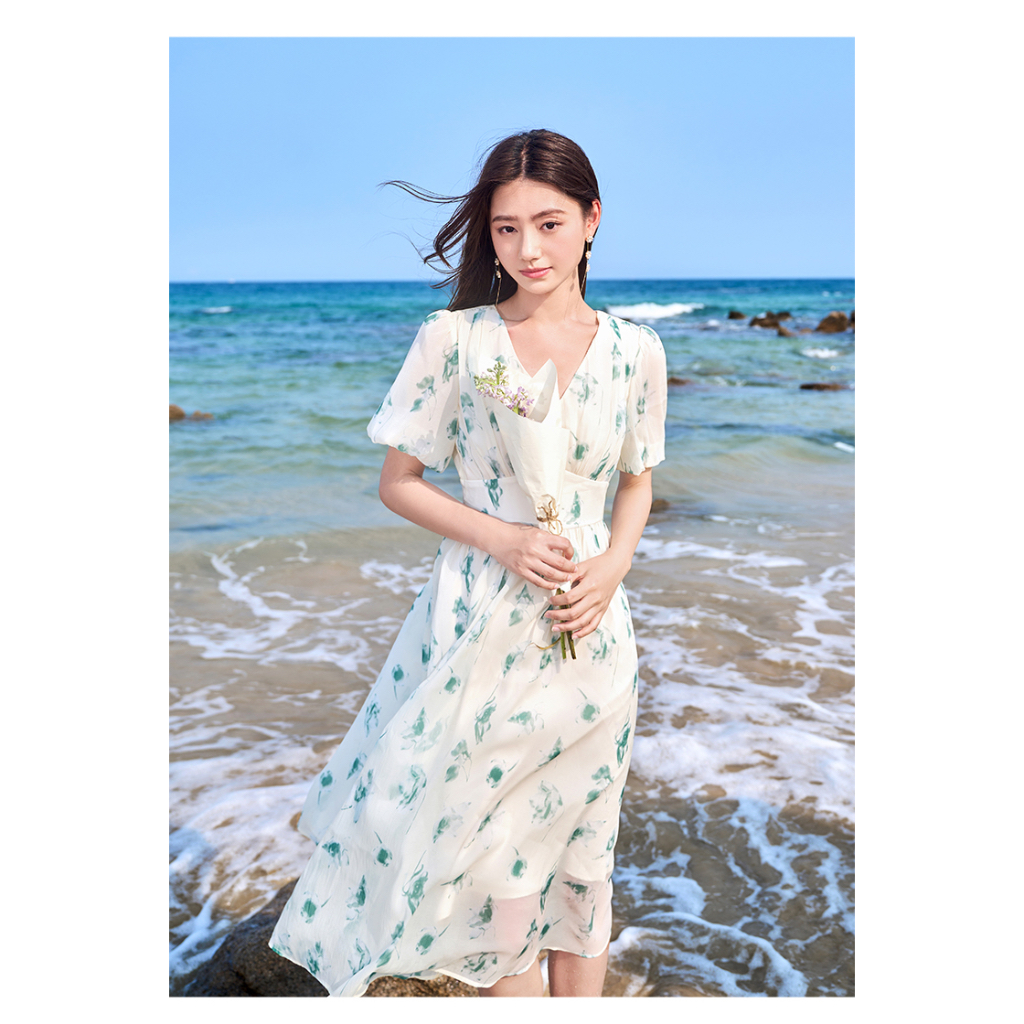 L639 Váy cổ V xuất dư của X.YING
