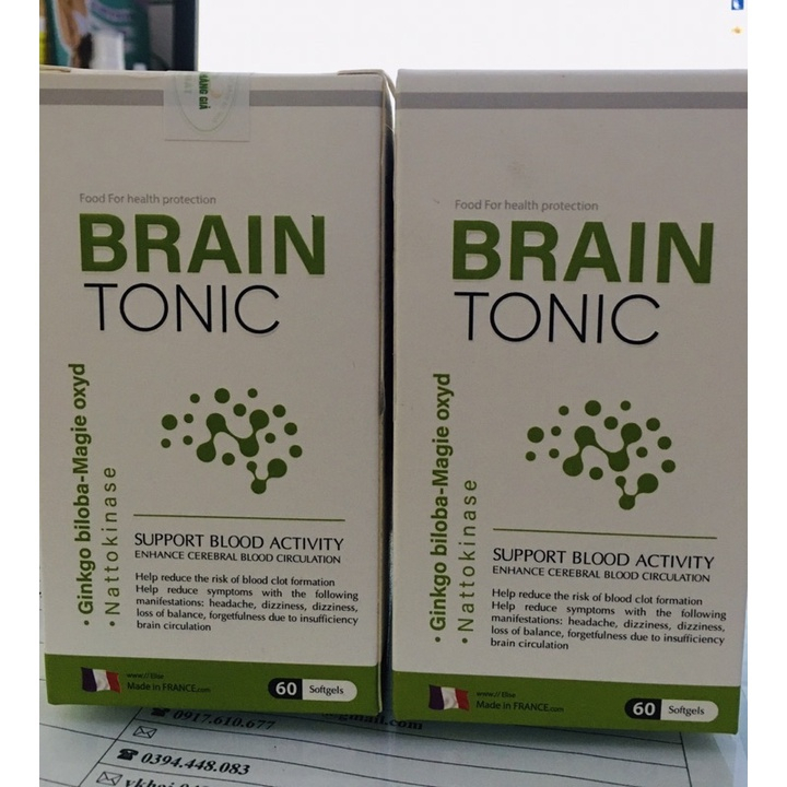 Viên Uống bổ não BRAIN TONIC-Tăng cường lưu thông tuần hoàn máu não-Giúp giảm nguy cơ hình thành cục máu đông L/60