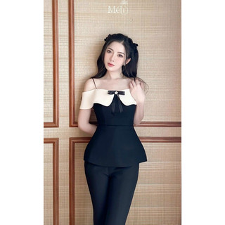 (SHOP BIGSIZE NỮ 50KG ĐẾN 90KG ) set trễ vai phối trắng