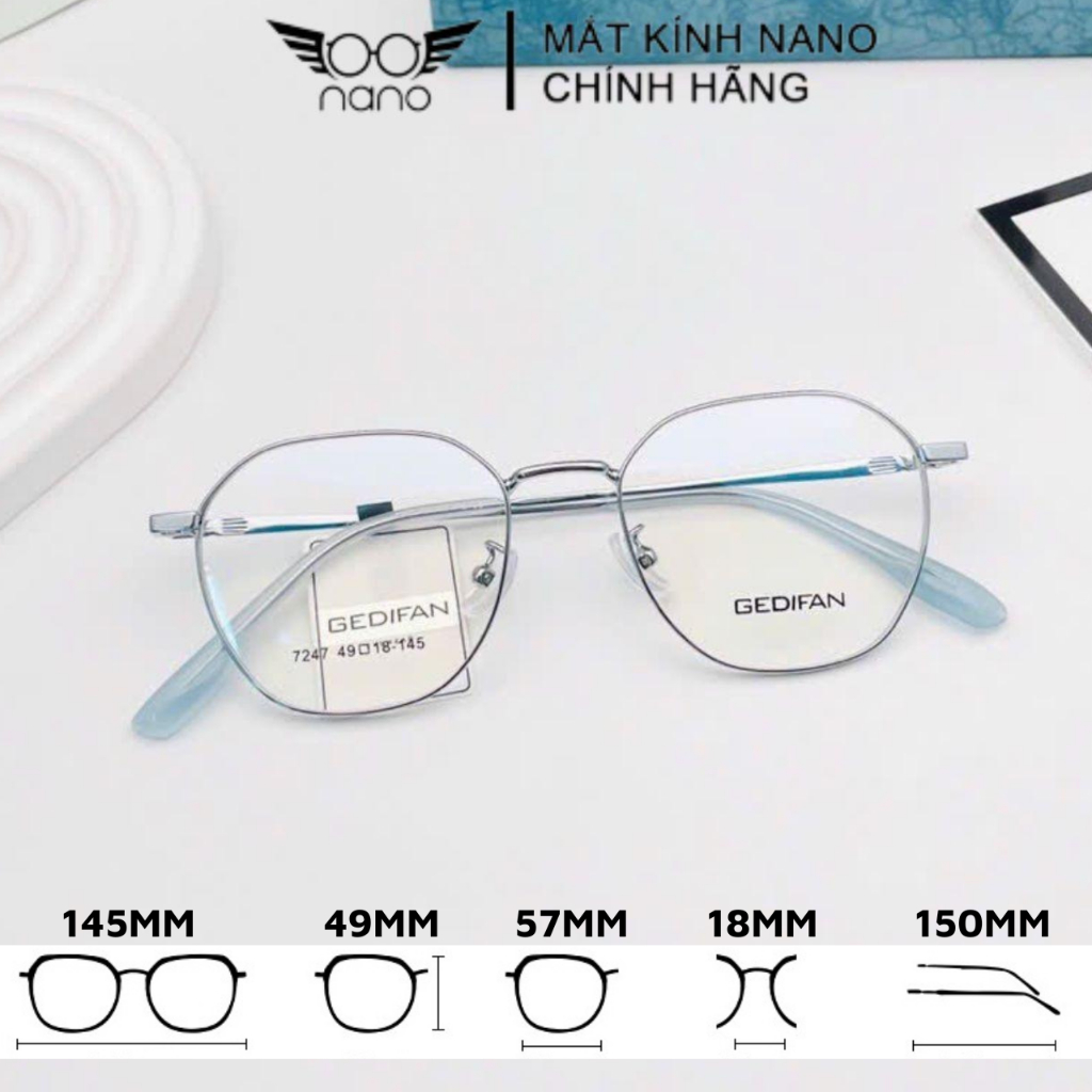 Gọng kính cận nữ, kim loại vuông góc cạnh MKSV 7247 GEDIFAN chất liệu kim loại, lăp mắt 0 độ,có độ chống ánh sáng xanh