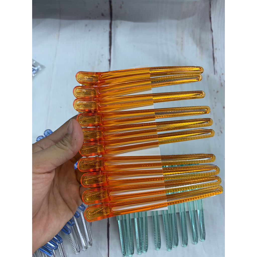 Kẹp mỏ vịt nhựa chia xước tóc vỉ 10 cái giá rẻ siêu đẹp bền cây 12cm chuyên dụng cho salon tóc nam nữ spa barber shop
