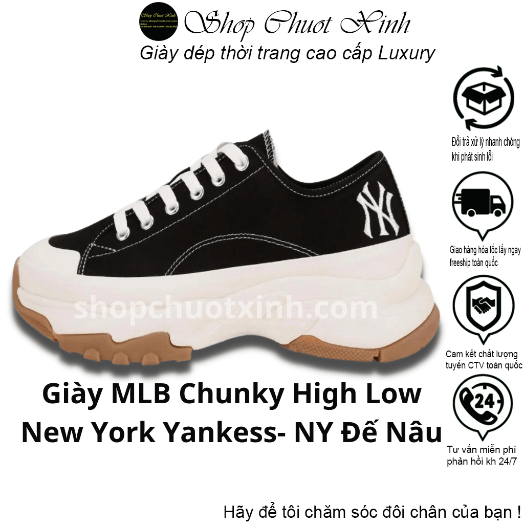 Giày MLB Chuny Vải thấp cổ đen Bản cao cấp nhất hàng đầy đủ phụ kiện