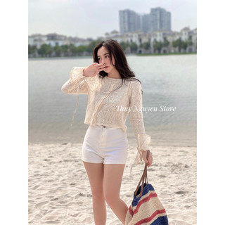 Áo Khoác Ren Tiểu Thư Lửng Mỏng Nhẹ