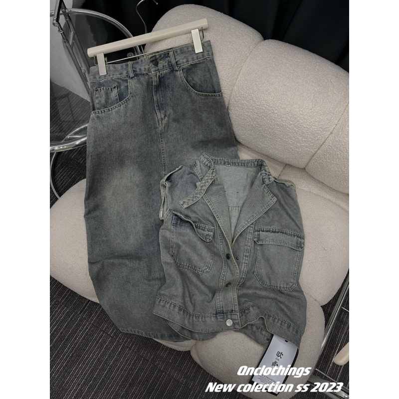 Set Áo Gile và Chân Váy bò dáng dài đủ size