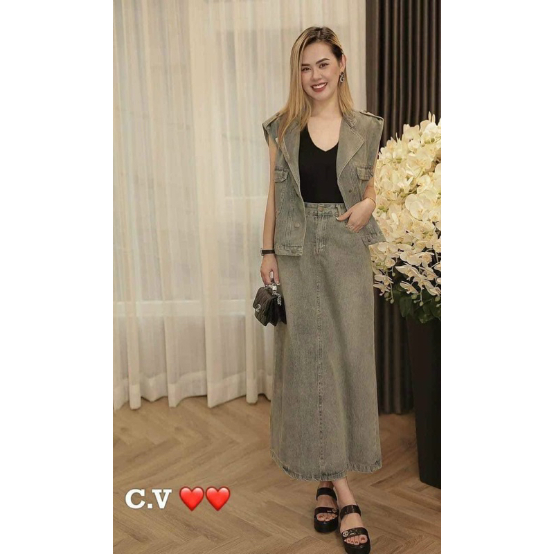 Set Áo Gile và Chân Váy bò dáng dài đủ size