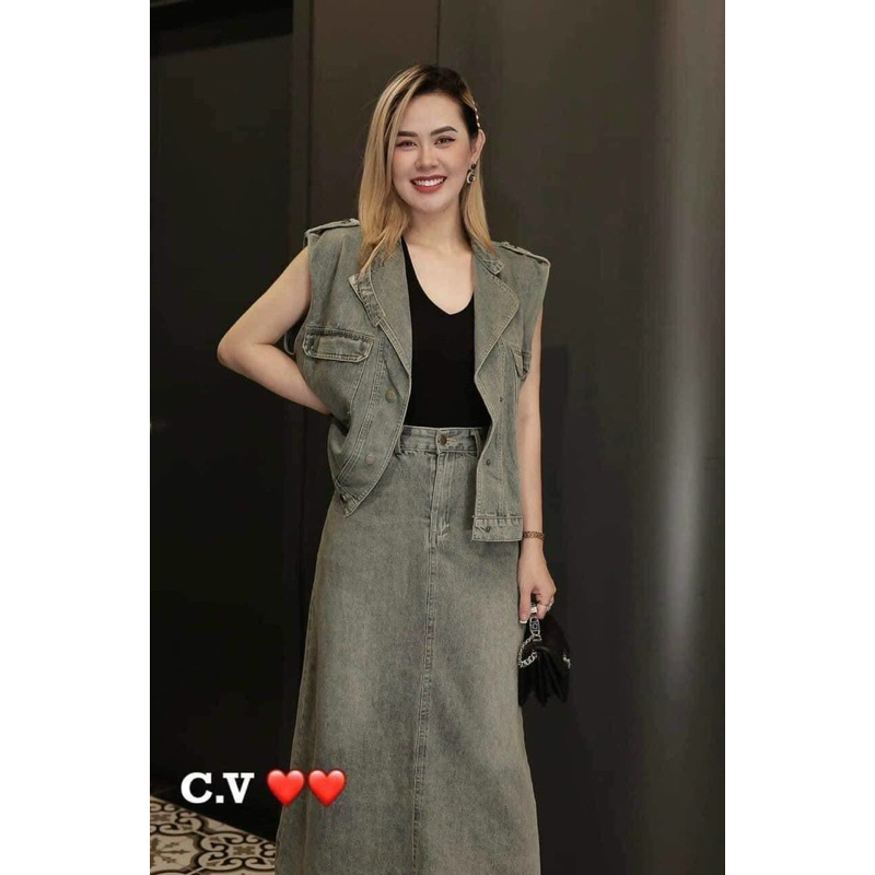 Set Áo Gile và Chân Váy bò dáng dài đủ size