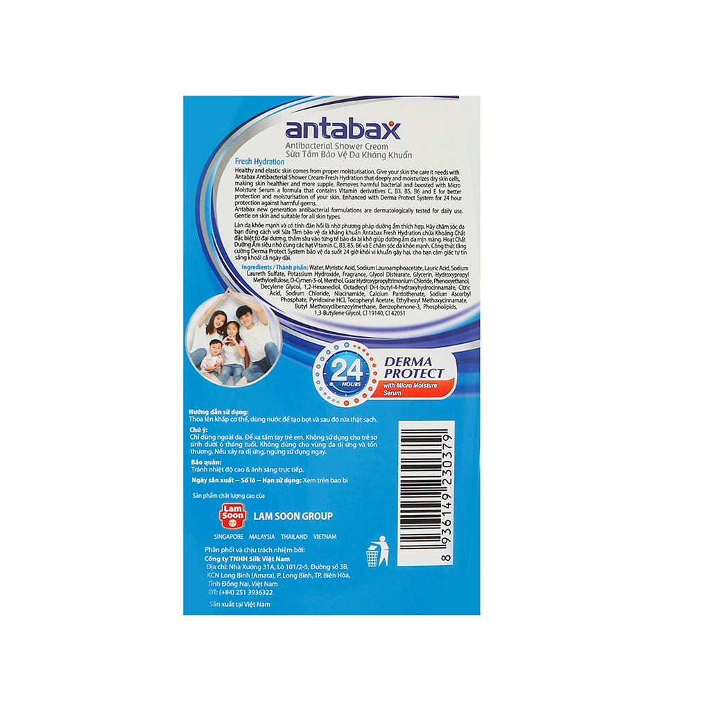 Sữa tắm Antabax Fresh Hydration sạch sảng khoái 850ml