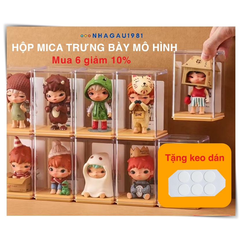Hộp Trưng Bày Bảo Quản Mô Hình Búp Bê Popmart Mica Trong Suốt Có Khe Cắm Thẻ Tặng Keo Dán Mô Hình Shop Nhagau1981