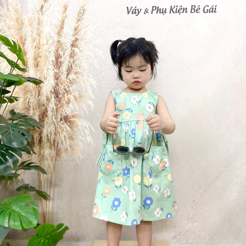 Váy sát nách thắt nơ eo màu xanh ngọc- Tặng nơ kẹp tóc