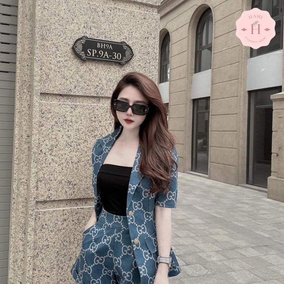 SET bộ vest ngắn tay nữ kiểu thời trang - xanh coban nhạt | BigBuy360 - bigbuy360.vn