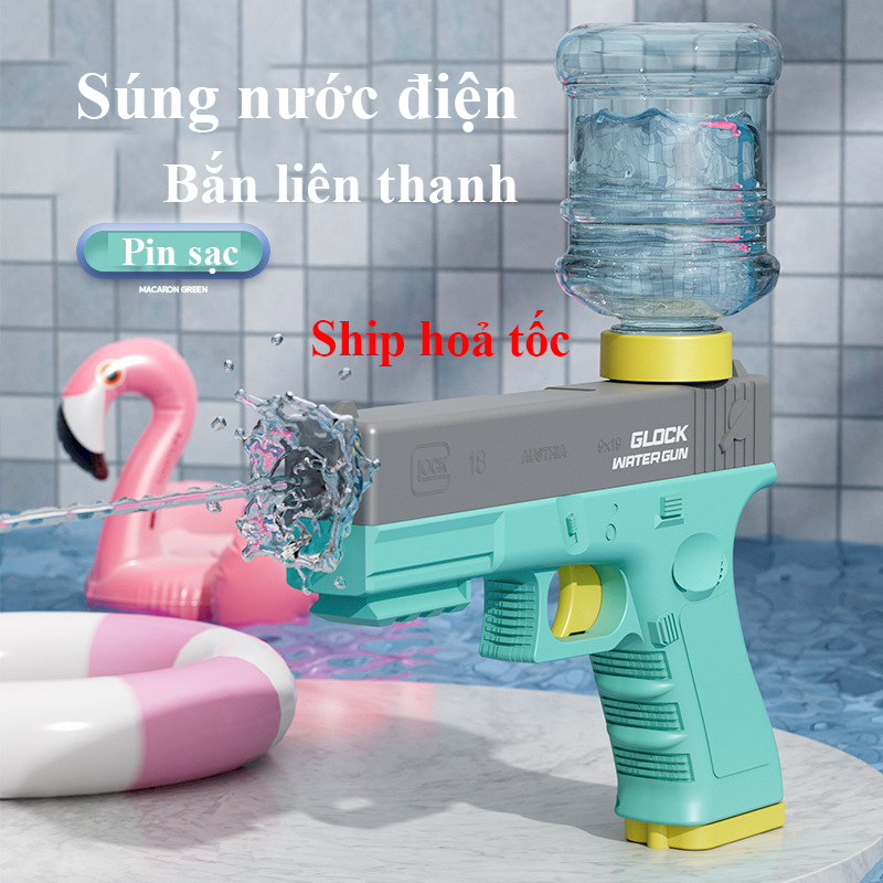 Súng nước điện, Súng nước bắn liên thanh, chỗ chứa nước lớn Pin có thể sạc lại ( Tặng kèm kính )