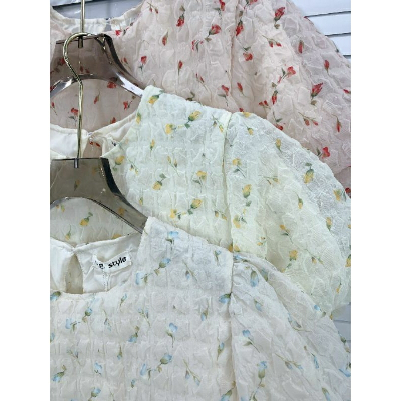 Áo Voan Hoa Nhí Tay Bồng 2 Lớp Siêu Xinh Hottrend 2023_Haan.closet