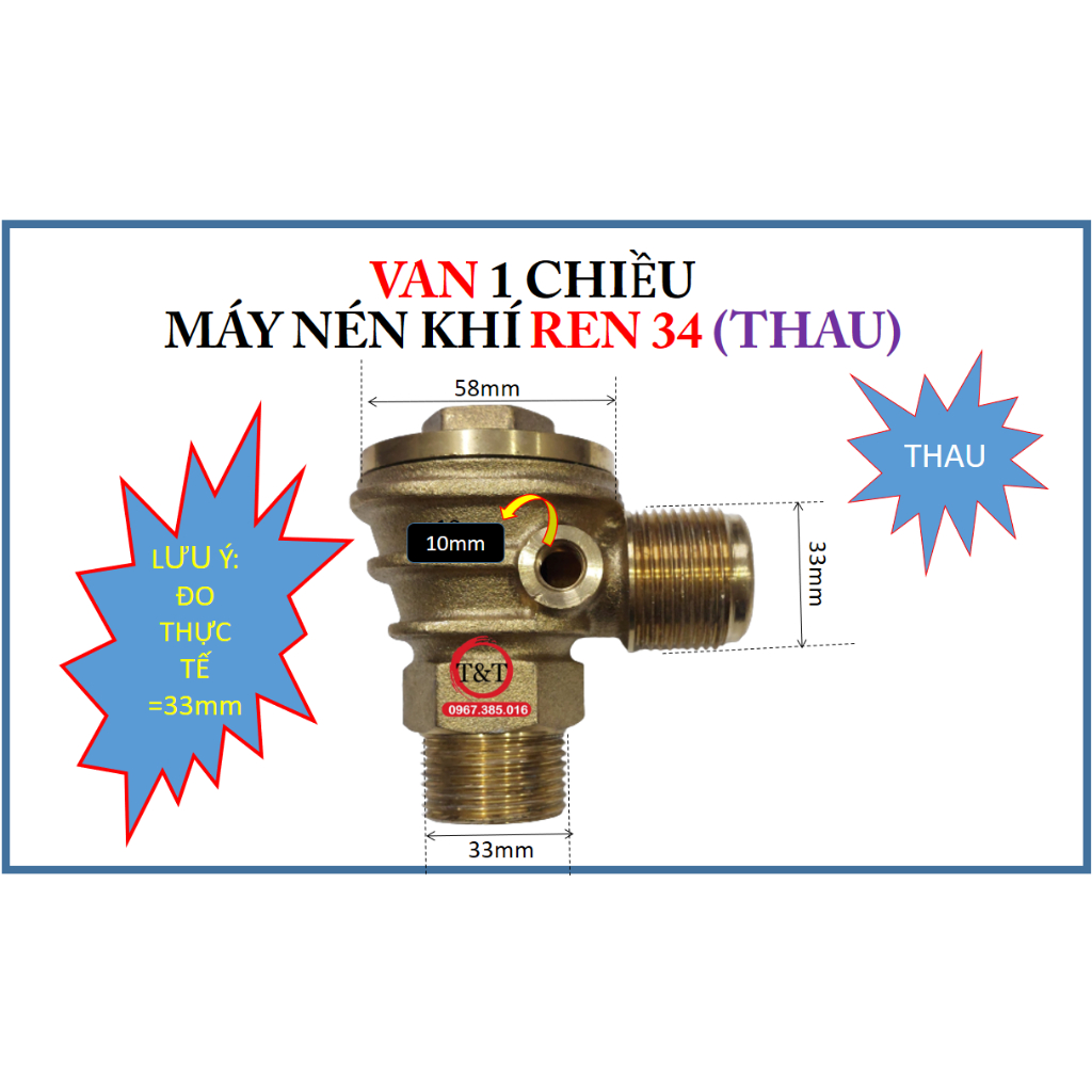 (2 LOẠI) VAN 1 CHIỀU MÁY NÉN KHÍ REN 34MM CHẤT LIỆU BẰNG ĐỒNG THAU HOẶC GANG