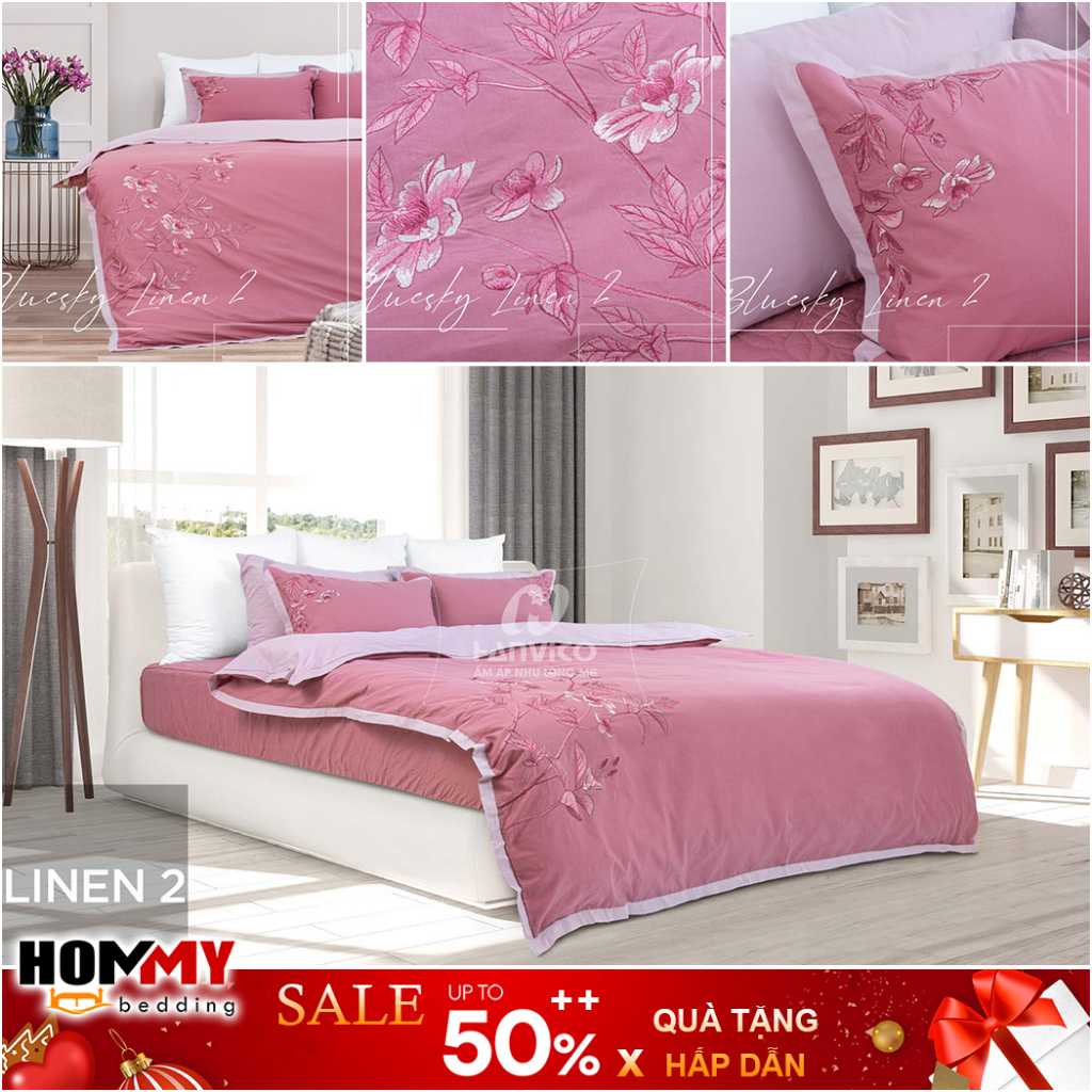 🍁 Bộ Ga Chun Chần 🍁 Hanvico Blue Sky LN2 chất liệu vải linen cao cấp