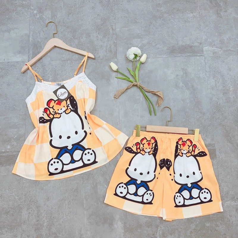 Đồ Ngủ Pijama Lụa Xước Ánh Kim Hai Dây, Siêu Xinh, ĐÙI CỘC  Mềm Mịn, Độc Lạ Khó Tìm, Sanh Chảnh Hàn Quốc