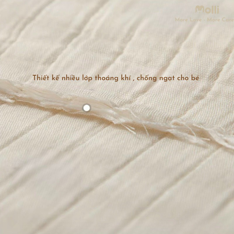 Gối lót đầu cho bé sơ sinh Molli chất vải xô Muslin trần cao cấp, mềm mại kích thước 40x25cm