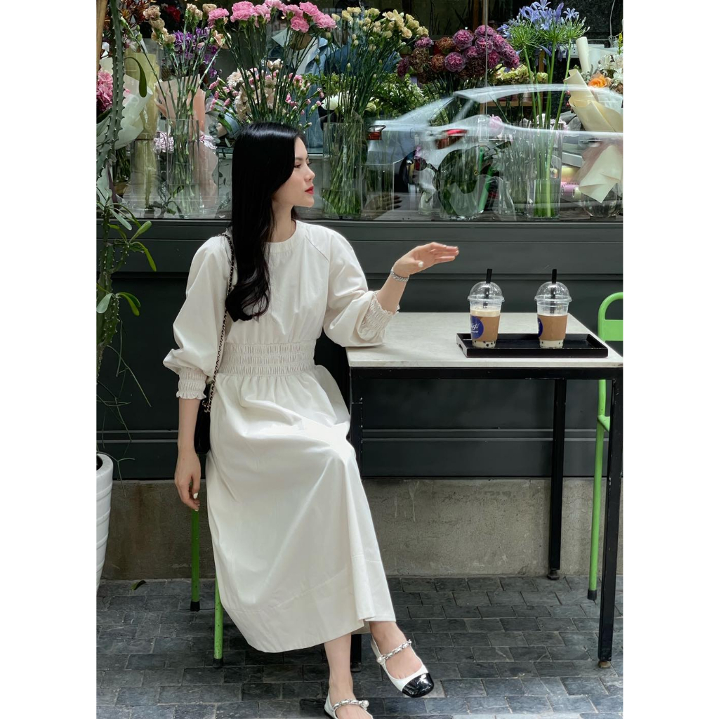 Váy dài chun eo bo tay Hàn Quốc