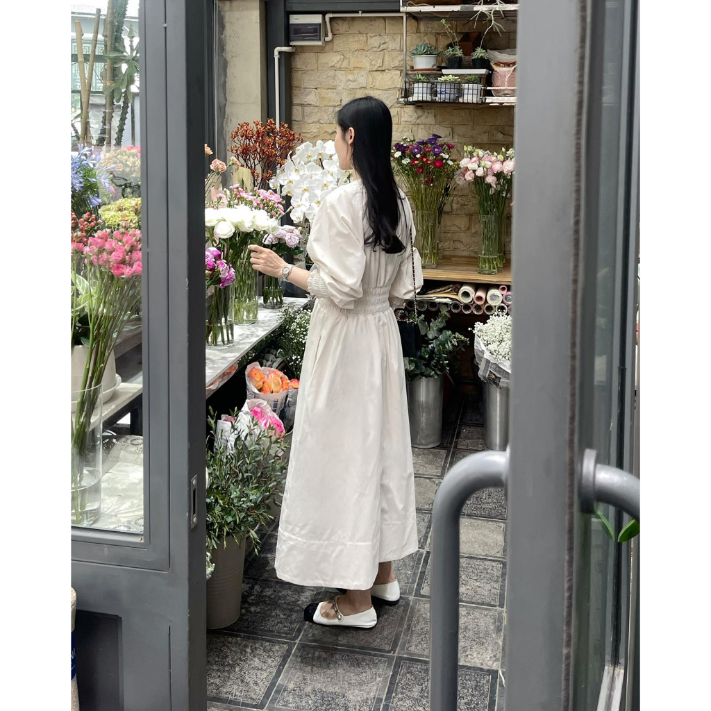 Váy dài chun eo bo tay Hàn Quốc