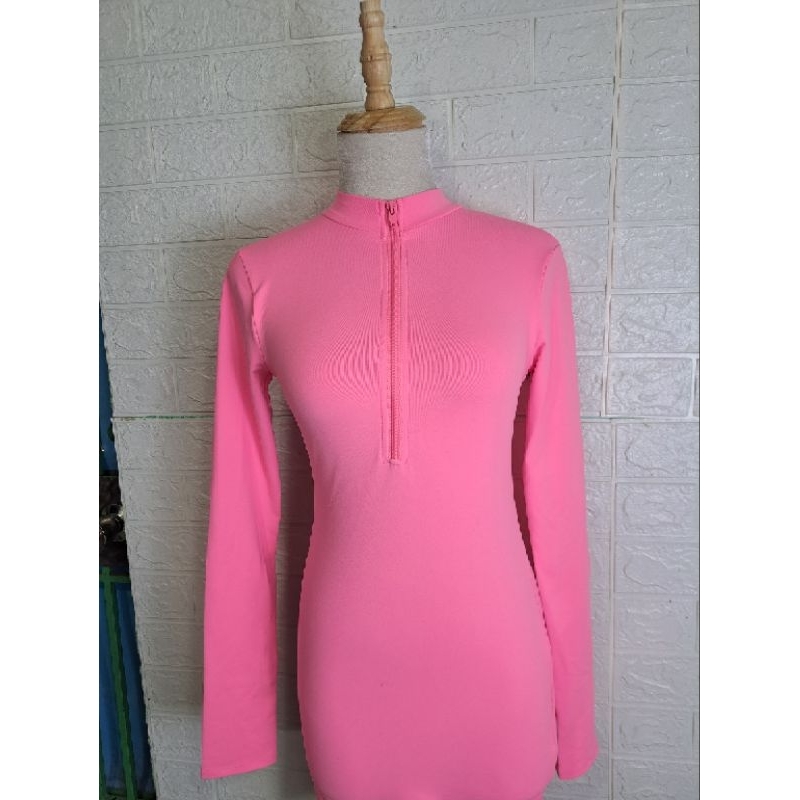 Đầm thun cotton nữ đẹp màu hồng neon thể thao cổ dây kéo trụ chuẩn hàng vnxk xuất dư xịn nhà máy đã cắt tag